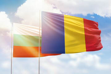 Sticker - Sunny blue sky and flags of romania and bulgaria