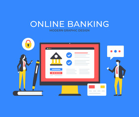 Wall Mural - online banking. people and internet banking website. digital finance, banking technology concepts. m