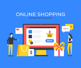 Wall Mural - online shopping. people and computer with online store website. ecommerce, marketplace, e-commerce c