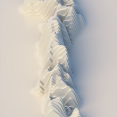Leinwandbilder - Abstract landscape of white wavy stripes in paper art style. Bright background. 3d rendering digital illustration