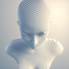 Aufkleber - Futuristic composition of white slices in the form of a woman bust. 3d rendering abstract digital illustration concept