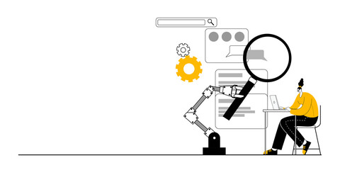 Wall Mural - the quality control department is looking for errors in the mobile application. vector illustration 