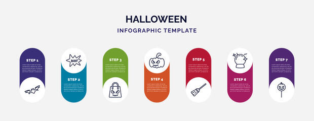 Wall Mural - infographic template with icons and 7 options or steps. infographic for halloween concept. included bats, boo, halloween bag, american, magic broom, future, halloween candy icons.