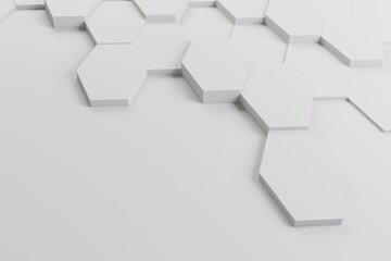 Wall Mural - abstract illustration with honeycombs, hexagonal grey shapes with shadow, 3d rendering