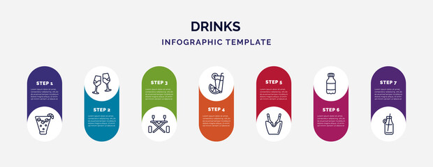 Wall Mural - infographic template with icons and 7 options or steps. infographic for drinks concept. included caipiroska, glasses with wine, picnic table, greyhound drink, ice bucket and bottle, mashing,