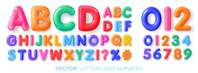 Cheerful, Multi-colored, Glossy, Children's Alphabet. Colored 3d Letters And Numbers. Vector Illustration