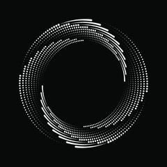 Wall Mural - Vector dotted speed lines in vortex form. Geometric art. Segmented circle. Arc lines. Trendy design element for frame, round logo, sign, symbol, web, prints, posters, template, pattern, backdrop