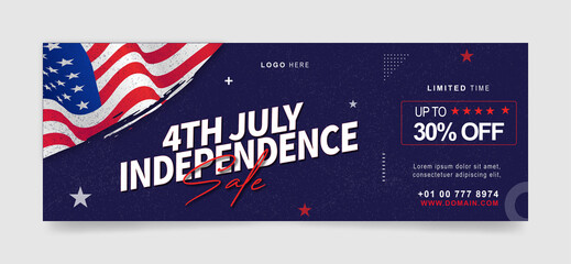 happy independence day sale facebook or web ad banner template. 4th july offer banners with flag, blue background design