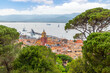 The harbor, marina and old town of Saint-Tropez, France along the French Riviera seen from the ancient citadel or castle on the hill.