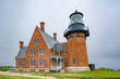 Spring time photo of the Block Island RI Southeast lighthouse located on Mohegan Bluffs,	