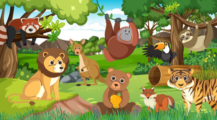 Wall Mural - Cute wild animals in the forest