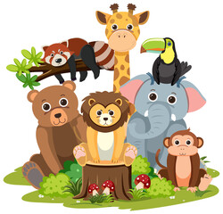 Poster - Wild animal group on white background