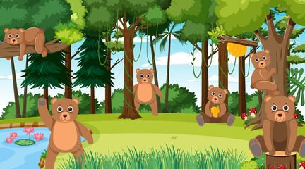 Wall Mural - Grizzly bears in the forest scene