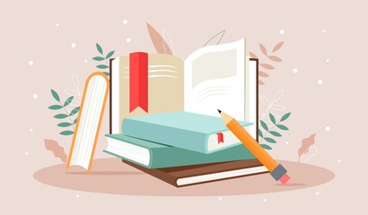 reading book concept. love for literature, holiday, distance education and training. metaphor of inq