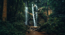 Waterfall In The Tropical Forest In The Rainy Season