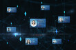 © Who is Danny - Freelance online service online concept with digital cards contain profile information and face photos and blue human signs on abstract dark background