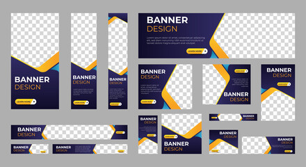 abstract banner design web template set, horizontal header web banner. modern gradient blue cover he