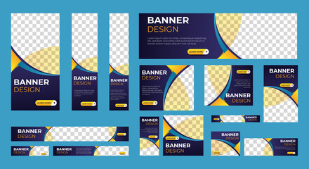 abstract banner design web template set, horizontal header web banner. modern gradient blue cover he