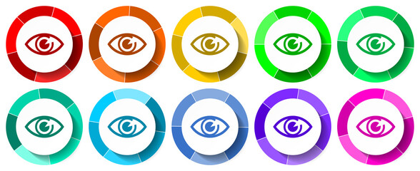 Poster - Eye icon set, sight flat design vector illustration in 10 colors options for mobile applications and webdesign