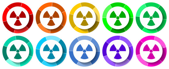 Leinwandbilder - Nuclear icon set, radioactive flat design vector illustration in 10 colors options for mobile applications and webdesign