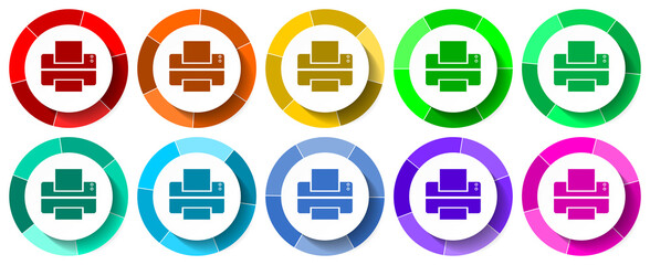 Poster - Printer icon set, print flat design vector illustration in 10 colors options for mobile applications and webdesign