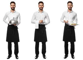 Wall Mural - Set of handsome waiter isolated on white