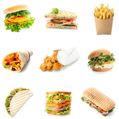 Sticker - Set of different fast food isolated on white