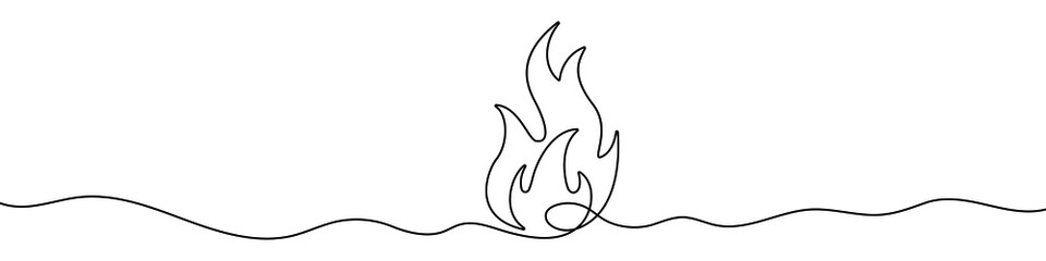 Wall Mural - continuous line drawing of fire. flame linear icon. one line drawing background. vector illustration