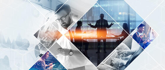 Creative business collage on light background