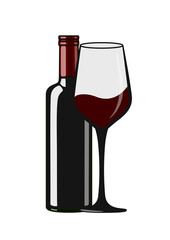 Wall Mural - Red wine bottle and wineglass, flat style vector illustration isolated on white background