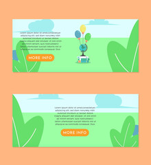 Books with A Globe and Balloons Flat Illustration Banner Set Design Template