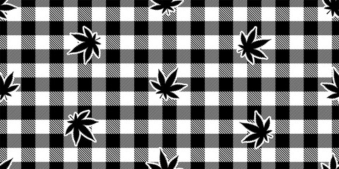 Wall Mural - Weed seamless pattern Marijuana checked tartan plaid vector cannabis leaf scarf isolated plant flower repeat wallpaper tile background illustration design