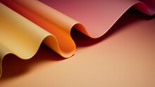 Yellow And Orange Undulating Wallpaper. Elegant 3D Gradient Background With Copy-Space.