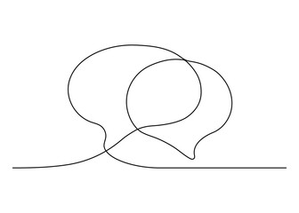 Wall Mural - Speech bubble outline, dialog speak, continuous one line drawing. Graphics minimalist linear two frame box for text. Balloon for talk. Single line vector illustration