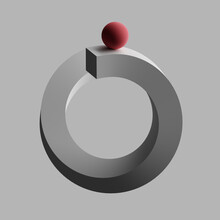 Three Dimensional Render Of Red Sphere Balancing On Letter O