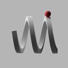 Three Dimensional Render Of Red Sphere Balancing On Letter M