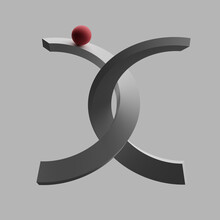 Three Dimensional Render Of Red Sphere Balancing On Letter X