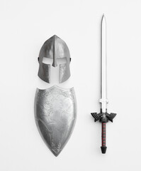 Poster - silver shield and sword isolated on white background