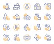 © blankstock - Money line icons. Finance, revenue reduction and financial benefit set. Economy, money savings and increase profit line icons. Cash back, wallet and return finance. Inflation rising. Vector