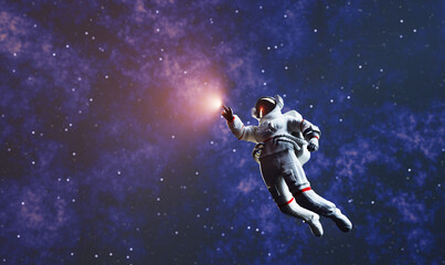 Wall Mural - astronaut spacewalk in space and touching orb of light.