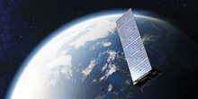 Internet Starlink Satellite In Space Near Earth.