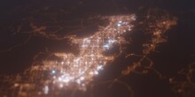 Street Lights Map Of Palm Springs (California, USA) With Tilt-shift Effect, View From East. Imitation Of Macro Shot With Blurred Background. 3d Render, Selective Focus