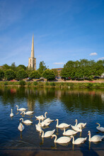 View Of River Severn And St. Andrews Church, Worcester, Worcestershire, England