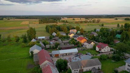 Sticker - Aerial drone video of farms in Jaczew village, Masovia region of Poland, 4k