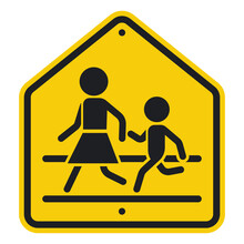 School Crossing Sign Vector Illustration Isolated On A White Background.