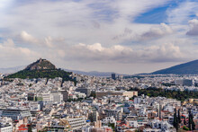Panorama With Mount Lycabettus And Greek Parliament Visible, Athens, Greece