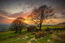 Derelict Barn At Sunset, Roach End, The Roaches, Peak District, Staffordshire, England