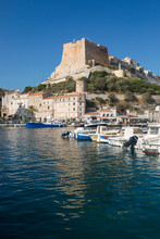 View Across Harbour To The Historic Citadel, The Bastion De L'Etendard Prominent, Bonifacio, Corse-du-Sud