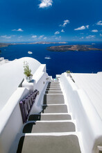 Santorini, Stairs With A View To The Sea And Caldera, Santorini, Cyclades, Greek Islands, Greece