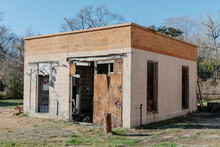 Abandoned Rural Gas Station Building.